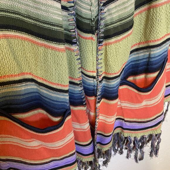 Anthropologie Moth Calexico Multicolor Striped Hooded Boho Fringe Poncho XS/S - Picture 7 of 11